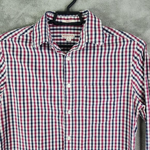 Men's Merona Classic Fit Shirt Long Sleeve Red & Blue Plaid Button Down Size S - Picture 4 of 10